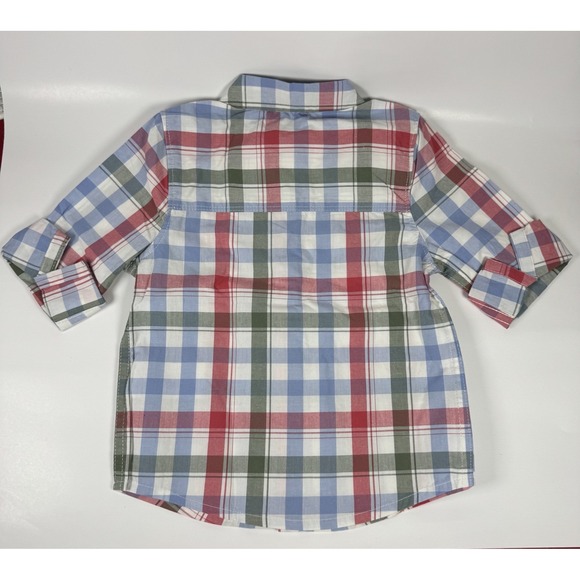 OshKosh Boys Button-Down Plaid Shirt Long Sleeve Blue‎ Red Green White - Picture 2 of 4